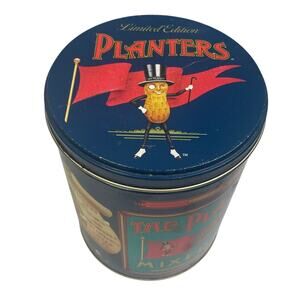 Vintage Style Limited Planters Mr Peanut Mixed Nuts Metal Tin Cylinder Can W Lid